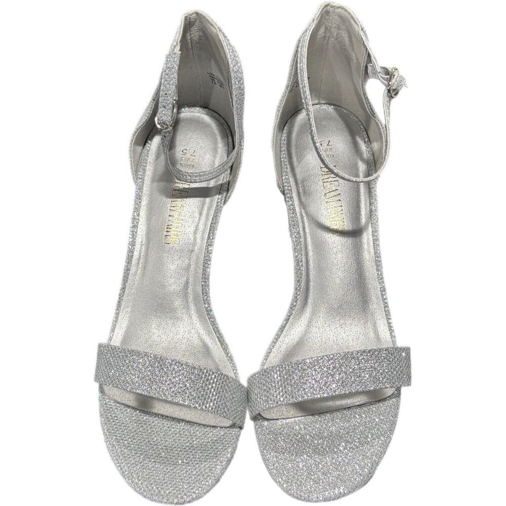 Dream Pairs Low-Chunk Ankle Strap Open Toe Block Heel Sandals Size 7.5 Silver